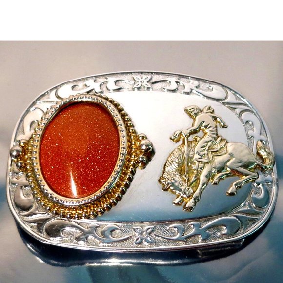 Western Cowboy Belt Buckle - Bronc Riding - Made in USA - 3.75 in x 2.75 in. - Picture 1 of 3